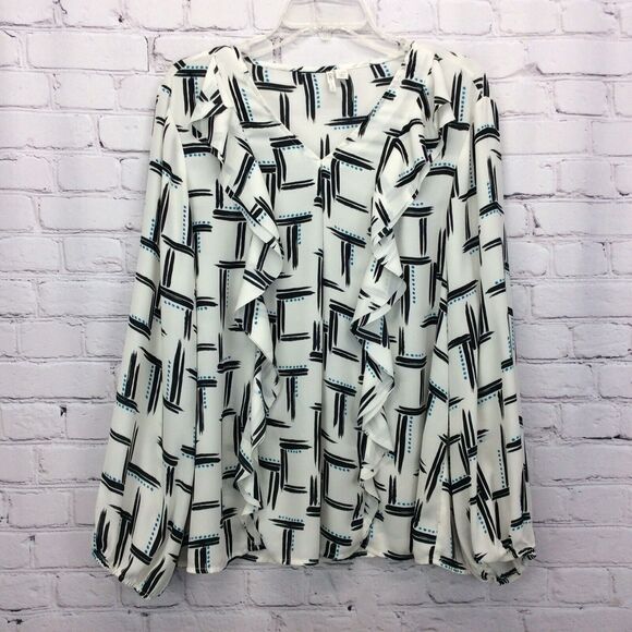 Cato Top/Blouse Women's Plus Sz 22/24 Popover Ruffle Accent V-Neck Multicolored - Picture 1 of 6